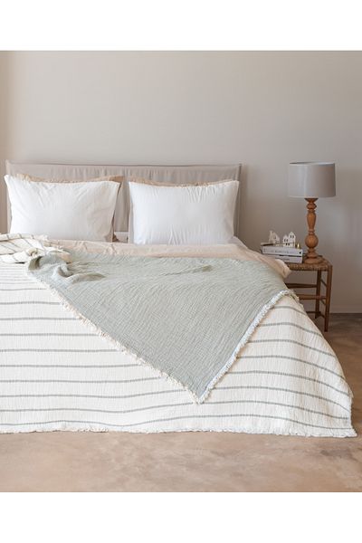 Lux Touch Alaçatı Green 100% قطن موسلين غطاء سرير مزدوج مملوء بالألياف الناعمة مقاس 230x250 سم