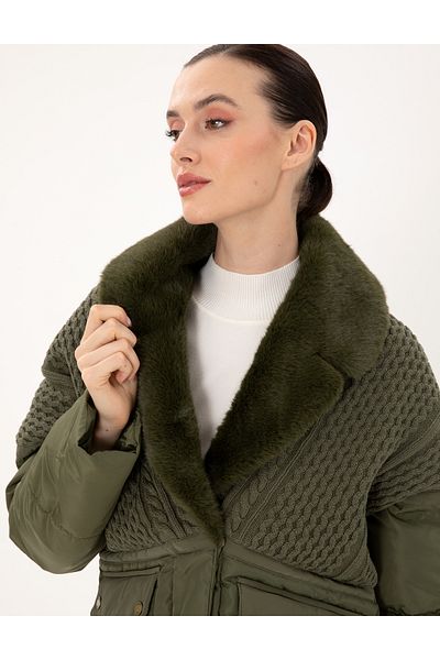 Pierre Cardin Khaki Fur Collar Coat 50290341-Vr027
