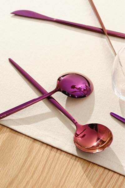 Apricot Faro 24 Pieces - Purple Fork Spoon Knife Set for 6 People