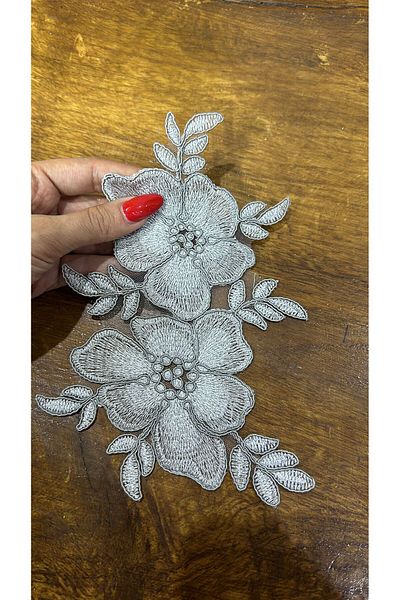 Gönülden Tasarım 21X14 CM APPLICATIE FLORE DE BRODAT DE CULOARE ARGINTIE