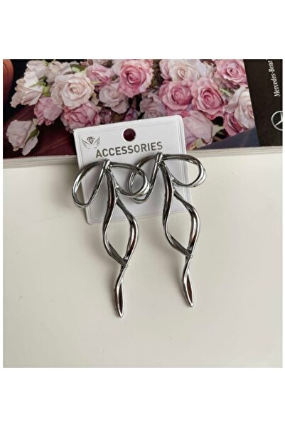 ÇELİKSİLVERTAKI أقراط طويلة بشريط فيونكة (8,5 سم)