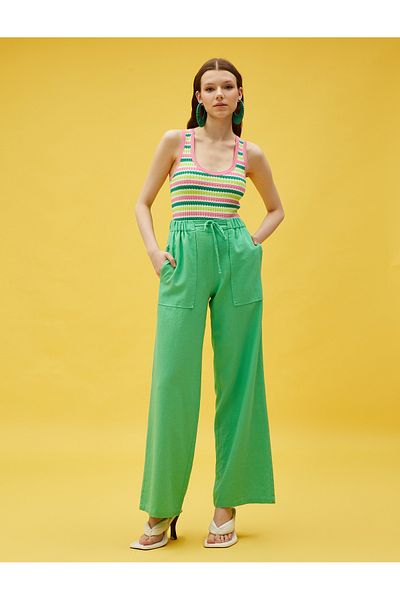 Koton Hose aus Leinenmischung mit Taschen und Bindegürtel und weitem Bein
