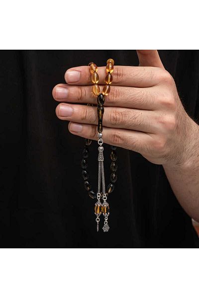 Skygo Silver Tassel Clamping Amber Prayer Beads