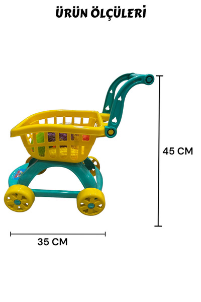 YILDIRIM OYUNCAK Market Arabası 21 Parça File Meyve Sebzeler Ve Kesilen Meyveler 45 cm -Market Arabası 2li Set