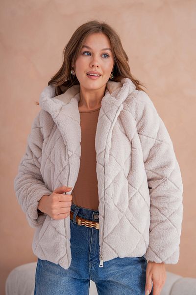 VOLT CLOTHİNG Palton de pluș cu glugă căptușită pentru femei
