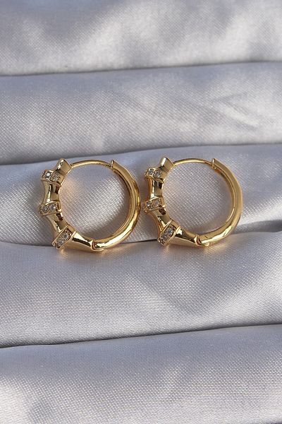Skygo Brass Gold Color Embossed Zircon Stone Oval Model Earrings - Tj-Bkp9087