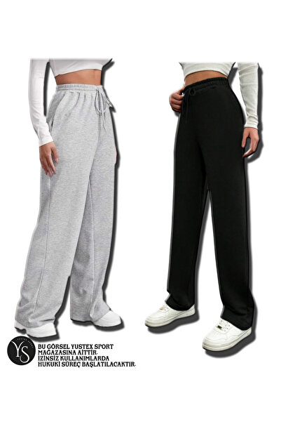 yx yustex sport I?ki?li? Si?yah Ve Gri? Kadin Tesettür (bol Paça) Eşofman Alti