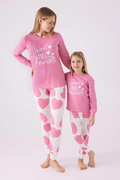 ROLY POLY 3470-S Pembe Kalpli Paçası Lastikli Penye Pijama Takım 'Anne Kız Kombin Yapılabilir'
