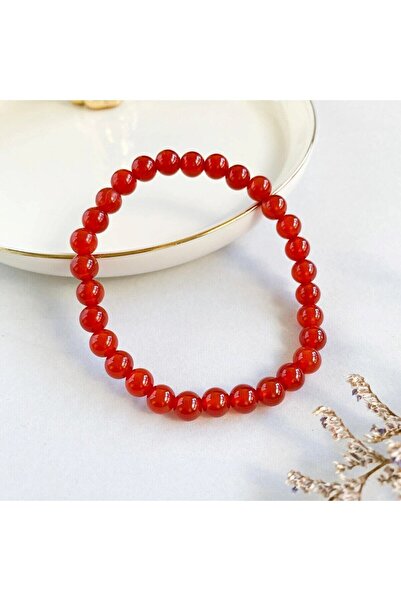 DOĞAL TAŞ CENNETİ Doğal Taş Kırmızı Akik Bileklik 6MM