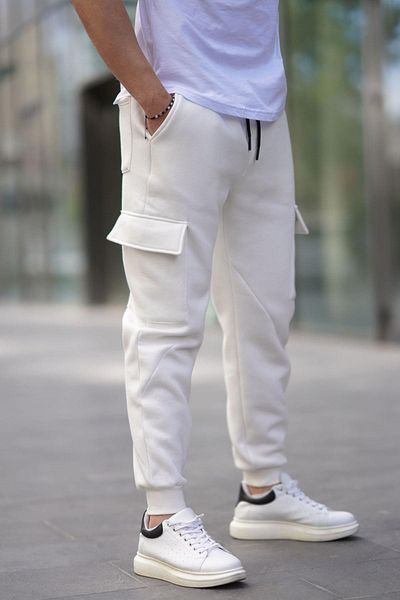 Madmext Ecrufarbene Jogginghose mit Cargo-Tasche für Herren 6526