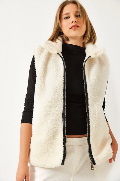 Bianco Lucci Women's Plush Zippered Vest - 6793 60261090