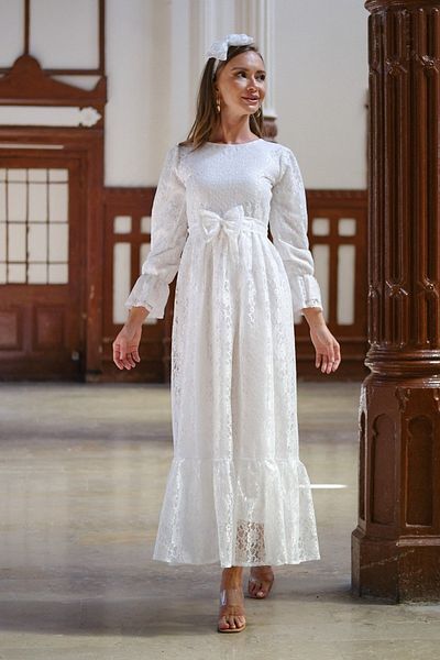 KÜÇÜĞÜM BUTİK Hijab Vintage Λευκό Δαντελένιο Φόρεμα