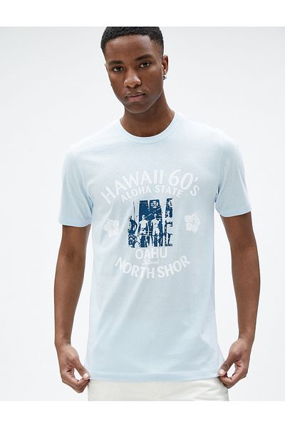 Koton Tricou imprimat cu slogan, decolteu, slim, bumbac