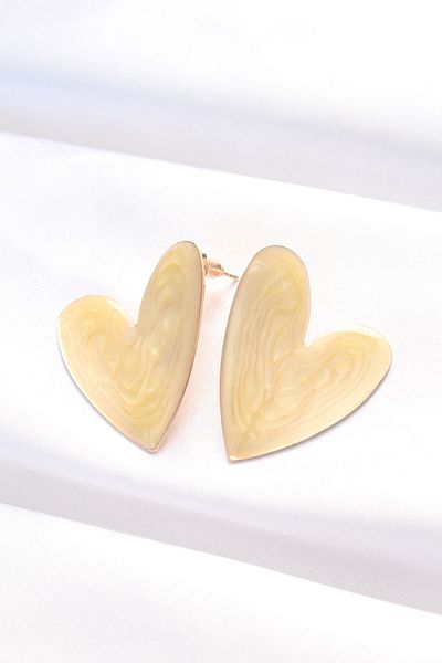 Skygo Beige Enamel Heart Earrings - Tj-Bkp8841