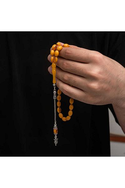 Skygo Silver Tassel Clamping Amber Prayer Beads