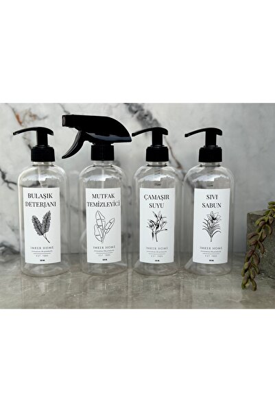 IMKER HOME Şeffaf Plastik Bulaşık Deterjanı Mutfak Temizleyici Çamaşır Suyu S...
