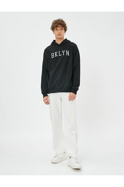 Koton Hooded College Sweat Slogan Embroidered Long Sleeve