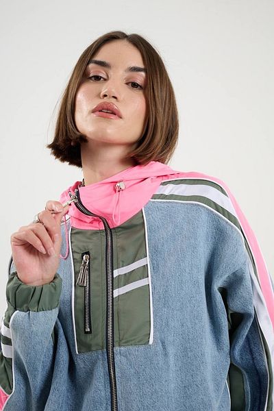Calisa Jachetă de blugi cu design special cu glugă roz