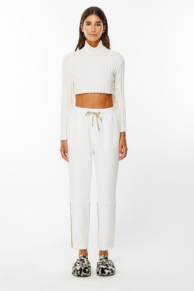 Moda İlgi Ecru Modailgi Trousers - Side Pocket, Elastic Waist, and Cut-Out Leg