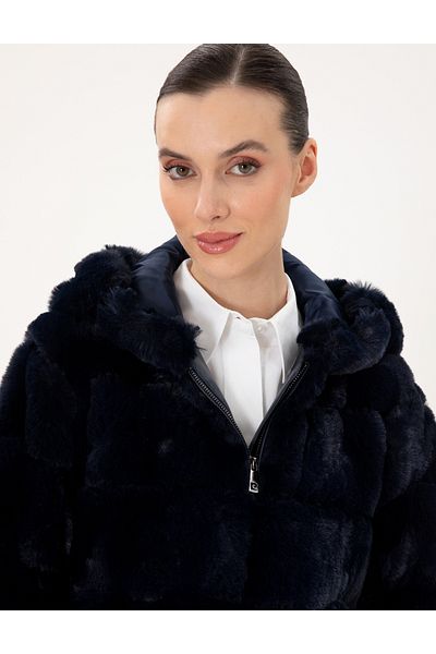Pierre Cardin Navy Blue Hooded Faux Fur 50290327-Vr033