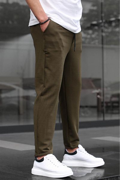 Madmext Khakifarbene Basic-Hose aus Waffelstoff für Herren 6509