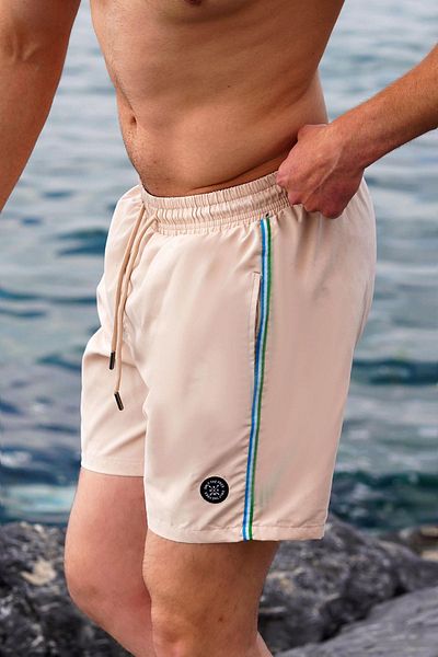 Madmext Badeshorts für Herren 7212 - Steinfarbe, Seitenstreifen und Tasche