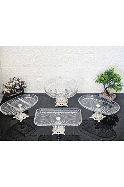 atabey home collection 4-Piece Striped Dowry Set - 3 Presenter Holders and 1 Salad Bowl