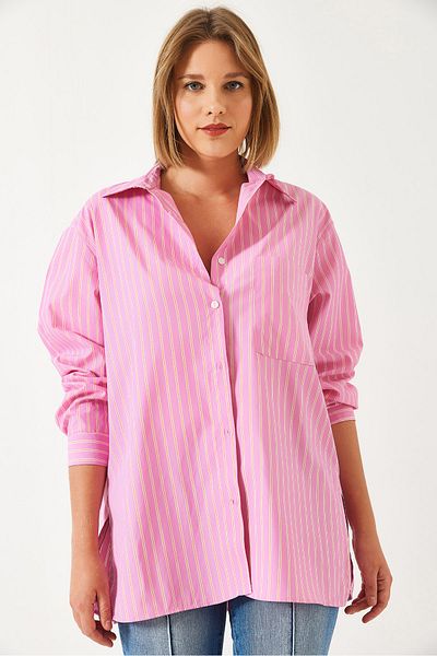 Bianco Lucci Women's Single Pocket Striped Oversize Shirt 60261094