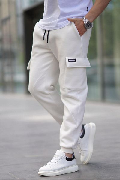 Madmext Ecrufarbene Jogginghose mit Cargo-Tasche für Herren 6526