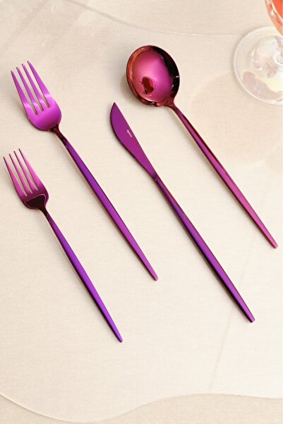 Apricot Faro 24 Pieces - Purple Fork Spoon Knife Set for 6 People