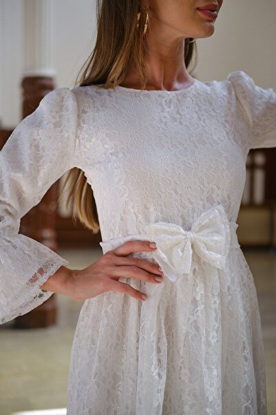 KÜÇÜĞÜM BUTİK Hijab Vintage Λευκό Δαντελένιο Φόρεμα