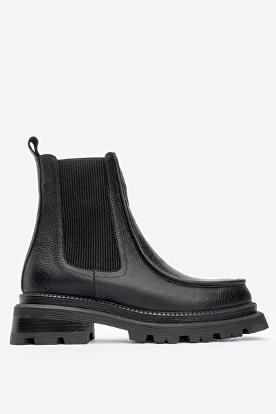 Dericlub Kadın Kalın Taban Casual Chelsea Bot Gerçek Deri Rc 37509 Siyah