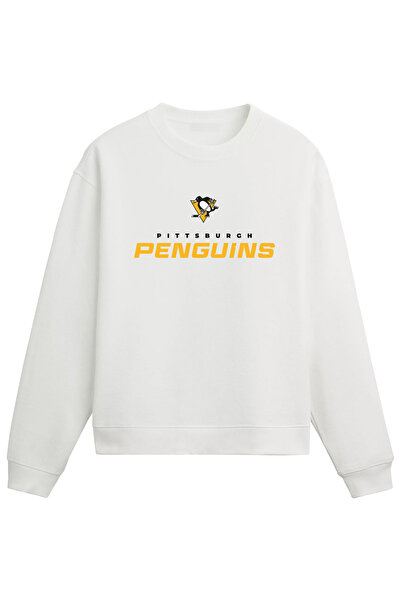 BA Sportswear سويت شيرت أبيض عادي من Pittsburgh Penguins NHL هوكي الجليد
