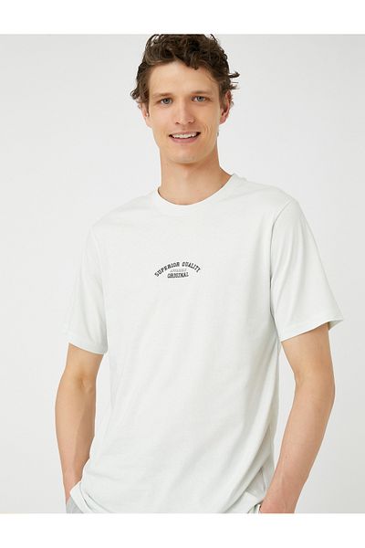 Koton Slogan Embroidered T-Shirt Slim Fit Crew Neck Cotton
