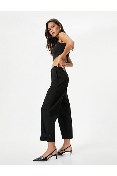 Koton Culotte Fabric Trousers with Leg Details, Normal Waist with Pockets
