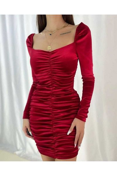 Trendusfashion Rochie cu mânecă lungă din catifea