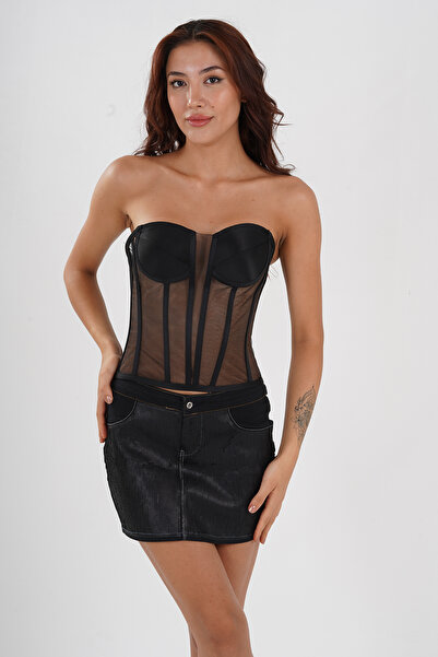 Metay Design Siyah Korse Büstiyer 3.model Ayrık Yaka Model