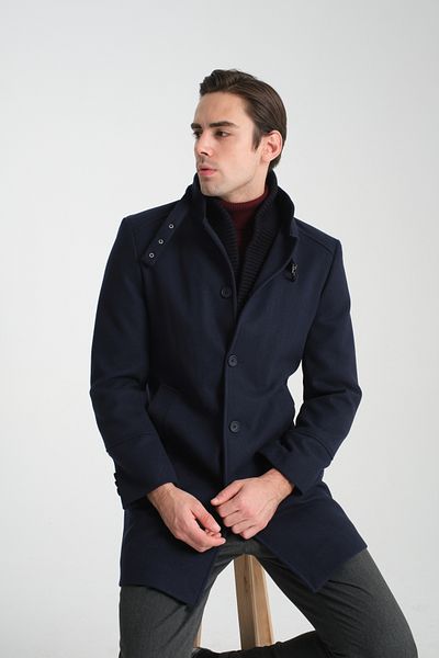 Frappoli Ανδρικό παλτό με χοντρή κοπή - Ριμπ γιακά, Standard Fit