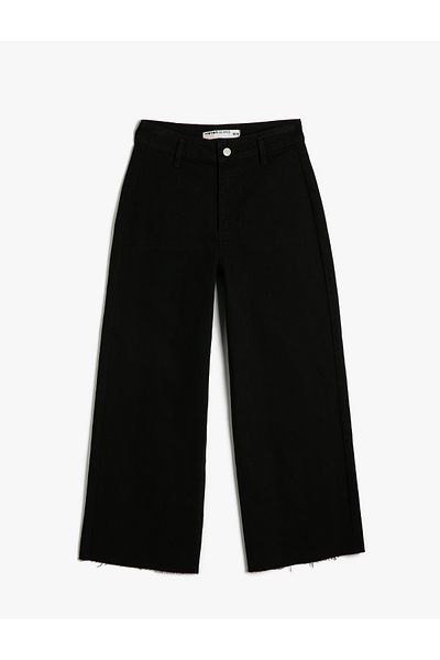 Koton Culotte Trousers Wide Crop Leg High Waist Buttoned