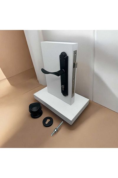 KOLDOOR Black Yale Steel Door - Single Side, Leaf Sleeve, Mirrored and Dove Mallet + Press Badge