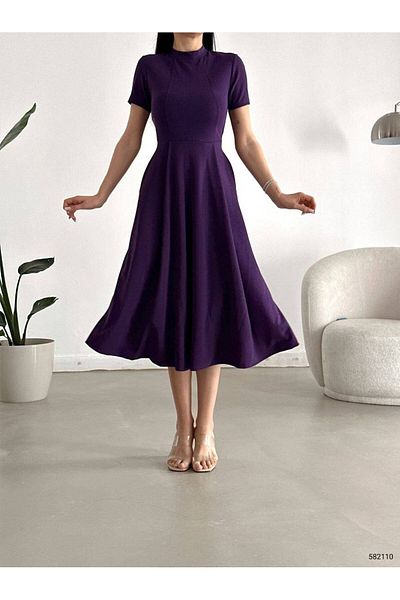 Trendusfashion Κοντομάνικο μακρύ φόρεμα από κρεπ ύφασμα με τσέπες