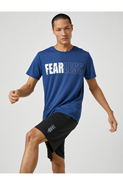 Koton Αθλητικό μπλουζάκι με σλόγκαν με στάμπα με λαιμόκοψη αναπνεύσιμο ύφασμα