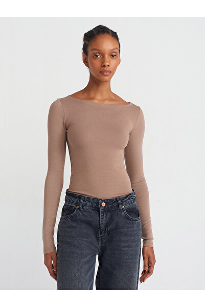 Dilvin 31332 Top cu mânecă lungă cu decolteu barcă-Vizon