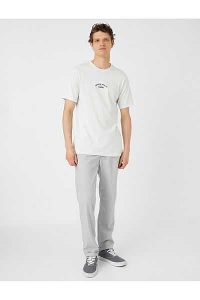 Koton Slogan Embroidered T-Shirt Slim Fit Crew Neck Cotton