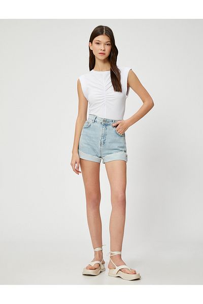 Koton Crop-Tanktop aus Baumwolle mit drapiertem Rundhalsausschnitt