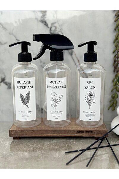 IMKER HOME Çıtalı Ahşap Stantlı Şeffaf Plastik Bulaşık Deterjanı Mutfak Temiz...