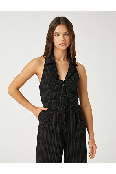 Koton Open Back Vest Shirt Collar Button Detailed