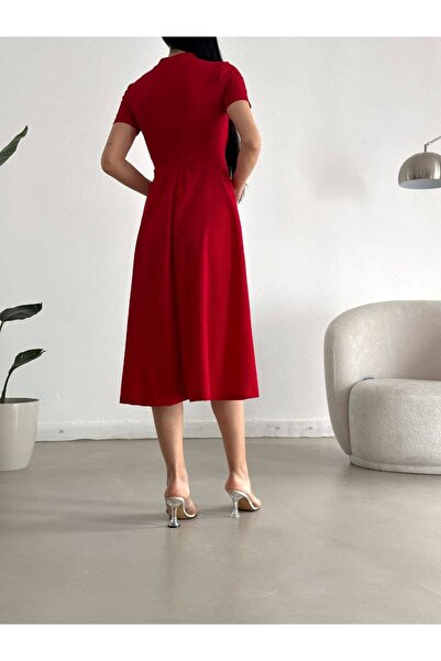 Trendusfashion Short Sleeve Pocket Long Crepe Fabric Dress