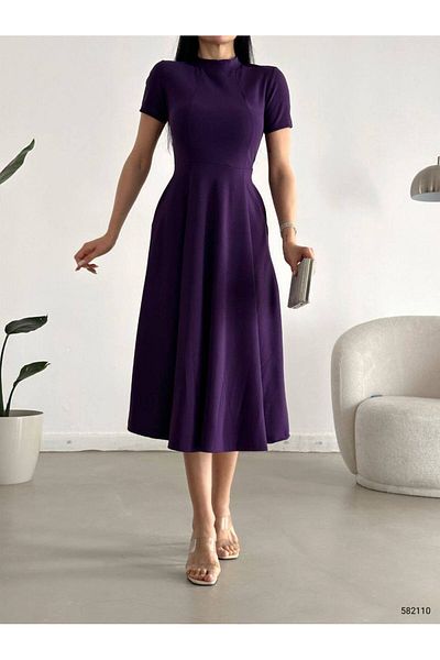 Trendusfashion Κοντομάνικο μακρύ φόρεμα από κρεπ ύφασμα με τσέπες