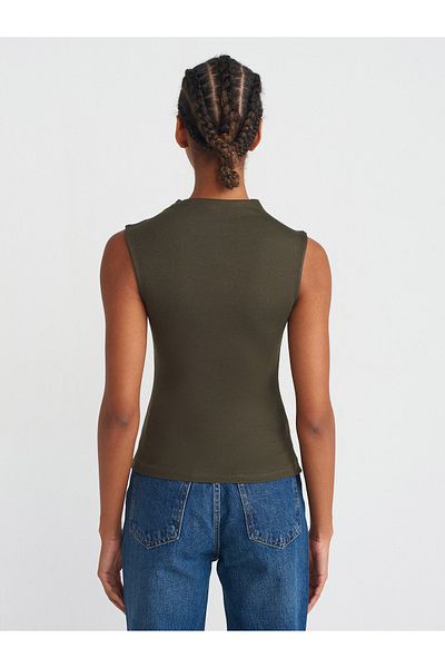 Dilvin 31399 Cotton Modal Top-Dark Khaki